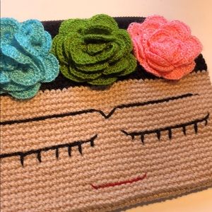 Frida Khalo hand knit zip bag